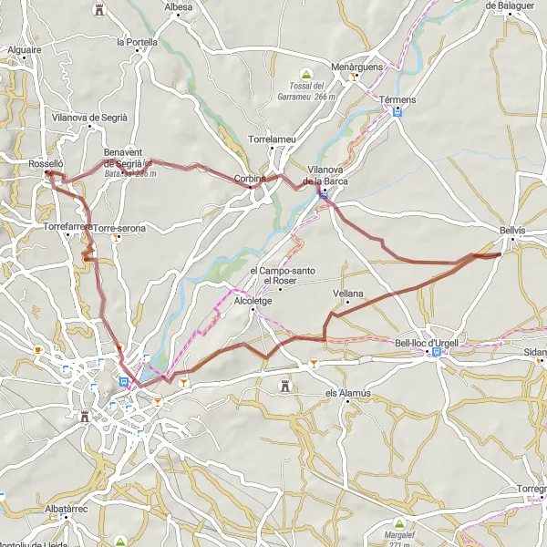 Miniatuurkaart van de fietsinspiratie "Gravelroute: Tossal de les Batalles" in Cataluña, Spain. Gemaakt door de Tarmacs.app fietsrouteplanner