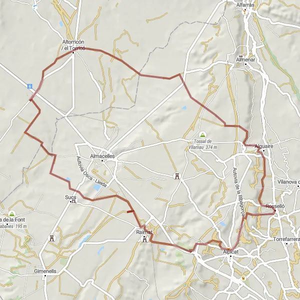 Miniaturní mapa "Gravel Trasa kolem Rosselló" inspirace pro cyklisty v oblasti Cataluña, Spain. Vytvořeno pomocí plánovače tras Tarmacs.app