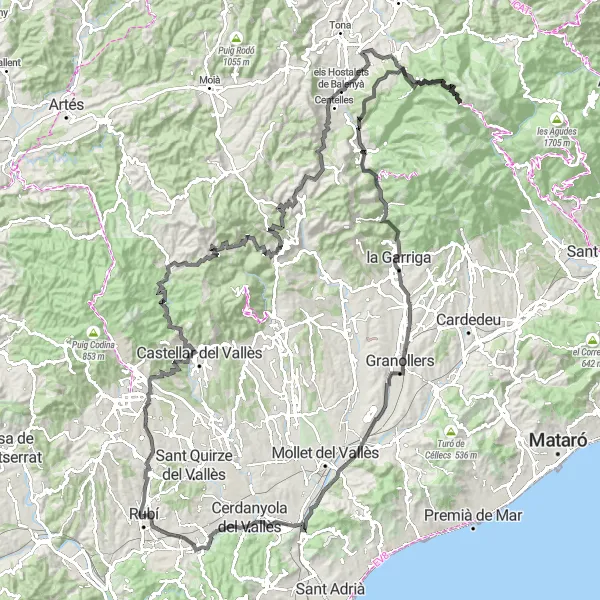 Map miniature of "Road Route: Exploring the Catalonian Countryside" cycling inspiration in Cataluña, Spain. Generated by Tarmacs.app cycling route planner