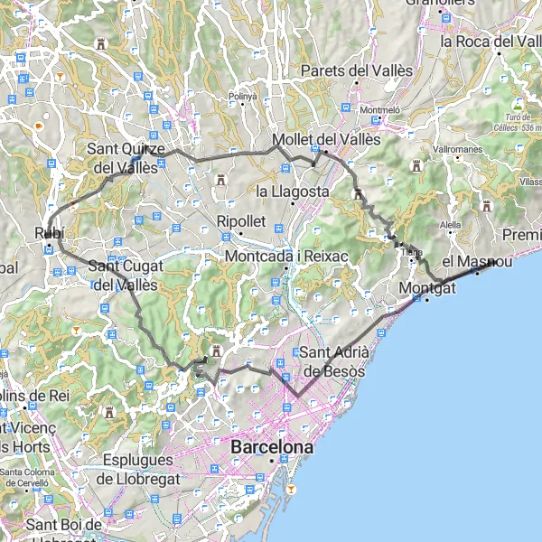 Miniaturní mapa "Výlet na kole z Rubí" inspirace pro cyklisty v oblasti Cataluña, Spain. Vytvořeno pomocí plánovače tras Tarmacs.app