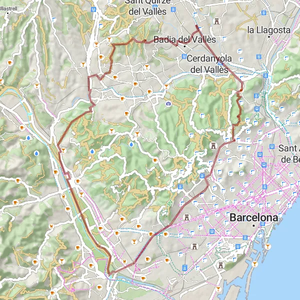 Miniatua del mapa de inspiración ciclista "Ruta en bicicleta de gravel cerca de Sabadell" en Cataluña, Spain. Generado por Tarmacs.app planificador de rutas ciclistas