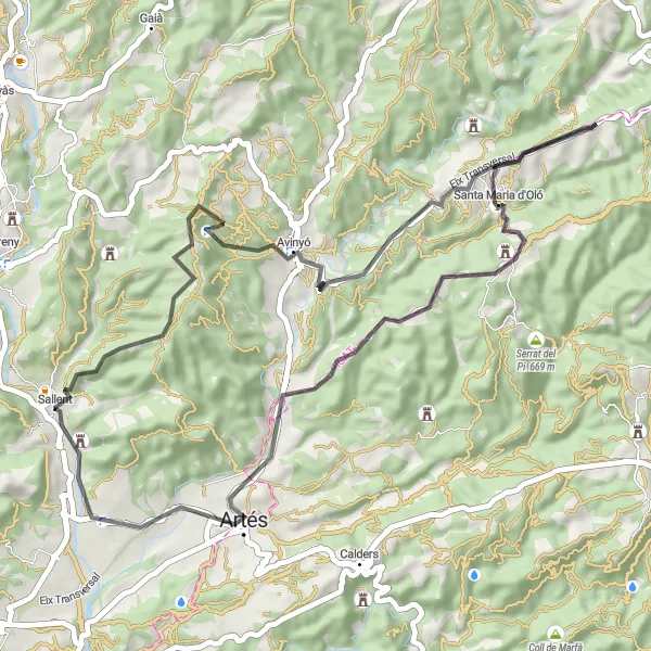 Miniatura della mappa di ispirazione al ciclismo "Percorso panoramico in bici a Sallent" nella regione di Cataluña, Spain. Generata da Tarmacs.app, pianificatore di rotte ciclistiche