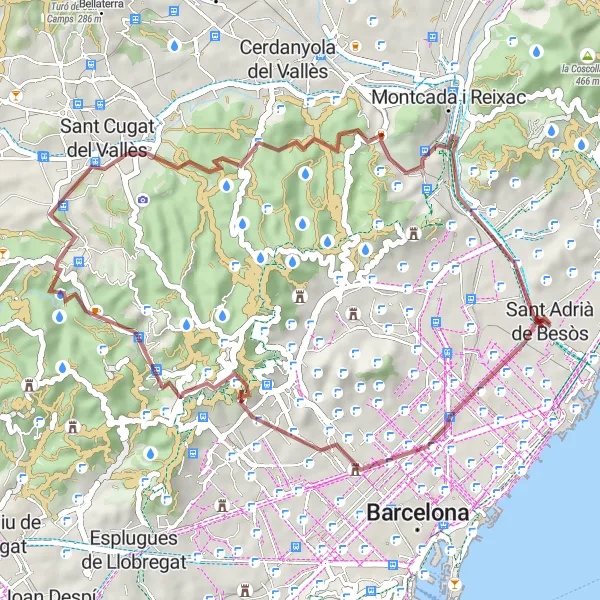 Miniatuurkaart van de fietsinspiratie "Rondtour vanuit Sant Adrià de Besòs naar Mirador de l'Estrella" in Cataluña, Spain. Gemaakt door de Tarmacs.app fietsrouteplanner