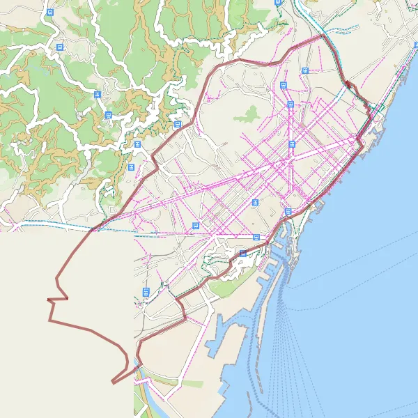 Map miniature of "Scenic Gravel Ride to Montjuïc" cycling inspiration in Cataluña, Spain. Generated by Tarmacs.app cycling route planner