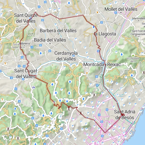 Miniatuurkaart van de fietsinspiratie "Gravelroute rond Sant Adrià de Besòs" in Cataluña, Spain. Gemaakt door de Tarmacs.app fietsrouteplanner
