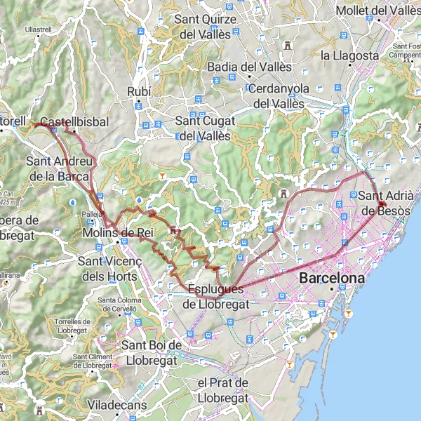 Miniatua del mapa de inspiración ciclista "Aventura en Grava por Montañas y Miradores" en Cataluña, Spain. Generado por Tarmacs.app planificador de rutas ciclistas