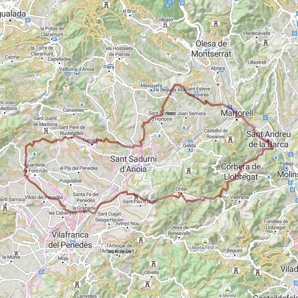 Miniaturní mapa "Gravelová cyklotrasa Can Delforn - Sant Andreu de la Barca" inspirace pro cyklisty v oblasti Cataluña, Spain. Vytvořeno pomocí plánovače tras Tarmacs.app