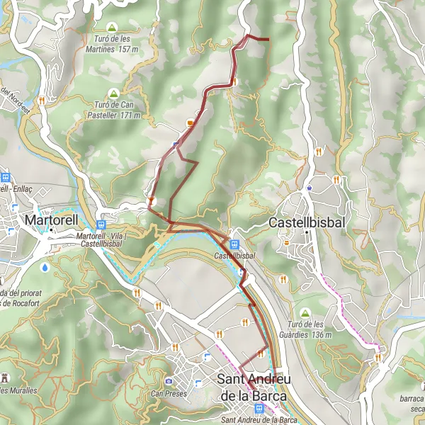 Miniatuurkaart van de fietsinspiratie "Mountainbike door Escoles Velles naar Sant Andreu de la Barca" in Cataluña, Spain. Gemaakt door de Tarmacs.app fietsrouteplanner