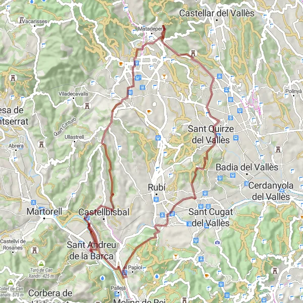 Miniatua del mapa de inspiración ciclista "Ruta campestre hacia Castell del Papiol" en Cataluña, Spain. Generado por Tarmacs.app planificador de rutas ciclistas