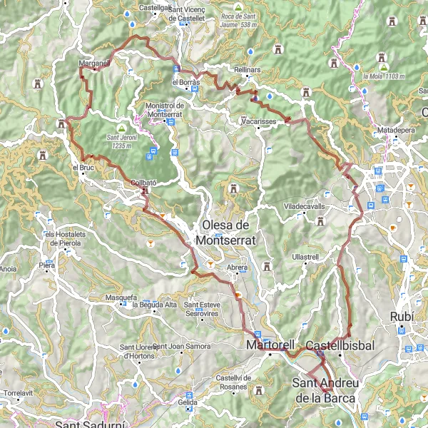Miniature de la carte de l'inspiration cycliste "Aventure Gravel à travers les Collines" dans la Cataluña, Spain. Générée par le planificateur d'itinéraire cycliste Tarmacs.app