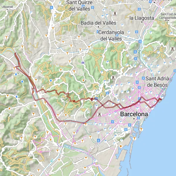Miniature de la carte de l'inspiration cycliste "Tour de Collserola" dans la Cataluña, Spain. Générée par le planificateur d'itinéraire cycliste Tarmacs.app