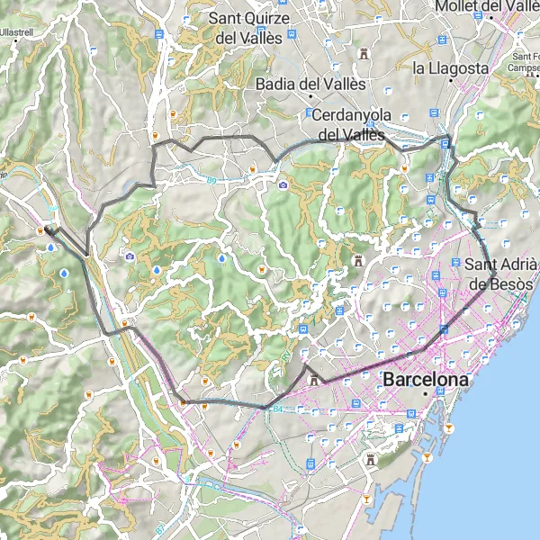 Karten-Miniaturansicht der Radinspiration "Idyllische Straßenradtour in der Umgebung von Sant Andreu de la Barca" in Cataluña, Spain. Erstellt vom Tarmacs.app-Routenplaner für Radtouren
