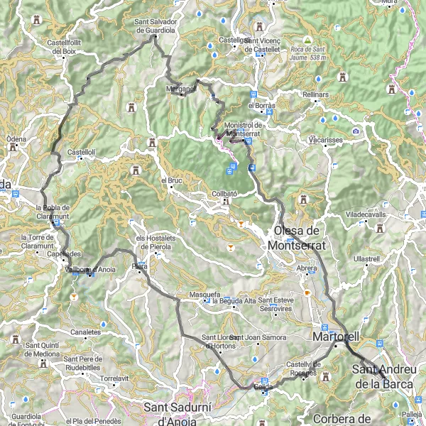 Map miniature of "Road Cycling Challenge" cycling inspiration in Cataluña, Spain. Generated by Tarmacs.app cycling route planner