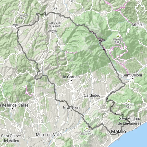 Miniaturní mapa "Epic Road Cycling Adventure near Sant Andreu de Llavaneres" inspirace pro cyklisty v oblasti Cataluña, Spain. Vytvořeno pomocí plánovače tras Tarmacs.app