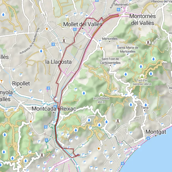 Miniatura della mappa di ispirazione al ciclismo "Tour in Gravel da Sant Andreu: Natura e Storia" nella regione di Cataluña, Spain. Generata da Tarmacs.app, pianificatore di rotte ciclistiche