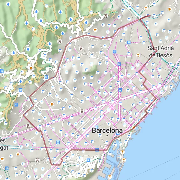 Map miniature of "Gravel Route around Sant Andreu" cycling inspiration in Cataluña, Spain. Generated by Tarmacs.app cycling route planner