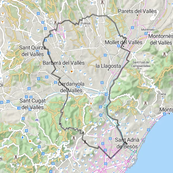 Map miniature of "Road Route to Turó de la Bandera" cycling inspiration in Cataluña, Spain. Generated by Tarmacs.app cycling route planner