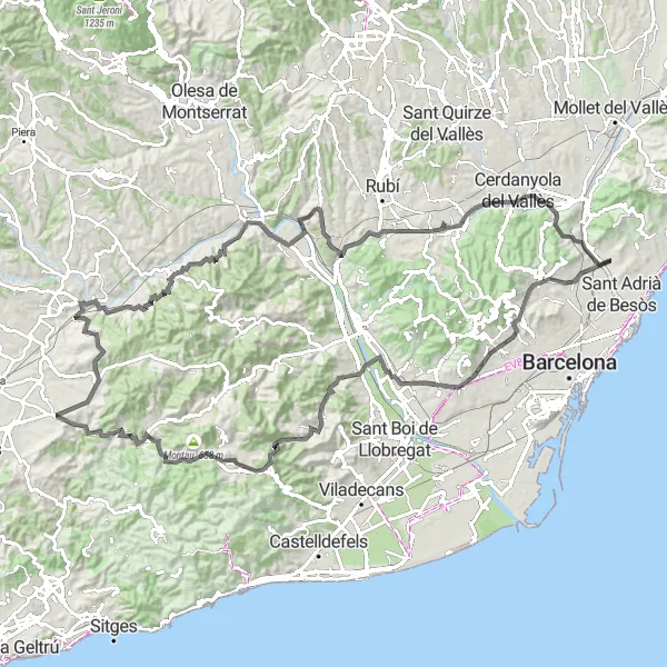 Miniaturekort af cykelinspirationen "Lang tur til Begues og Castellví de Rosanes" i Cataluña, Spain. Genereret af Tarmacs.app cykelruteplanlægger