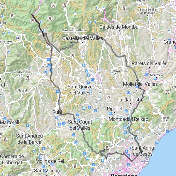 Karten-Miniaturansicht der Radinspiration "Abwechslungsreiche Radtour um Sant Andreu" in Cataluña, Spain. Erstellt vom Tarmacs.app-Routenplaner für Radtouren