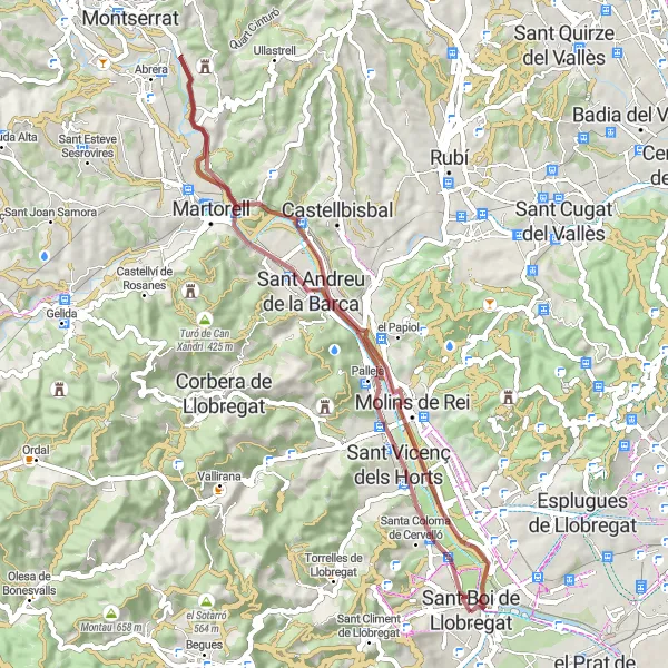 Map miniature of "Gravel Loop from Sant Boi de Llobregat" cycling inspiration in Cataluña, Spain. Generated by Tarmacs.app cycling route planner