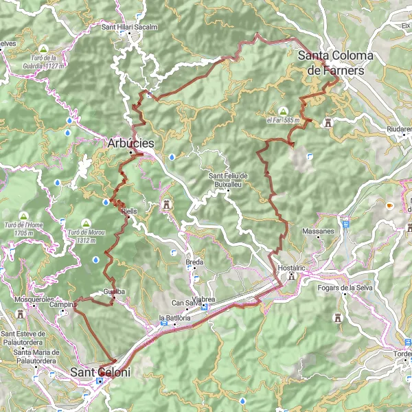 Miniatua del mapa de inspiración ciclista "Ruta Gravel por Arbúcies y Santa Coloma de Farners" en Cataluña, Spain. Generado por Tarmacs.app planificador de rutas ciclistas