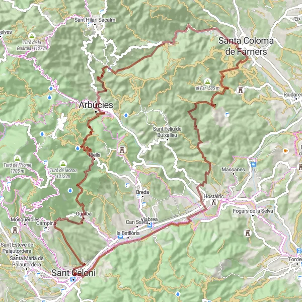 Miniatuurkaart van de fietsinspiratie "Avontuurlijke Gravelroute door Natuurpark Montseny" in Cataluña, Spain. Gemaakt door de Tarmacs.app fietsrouteplanner