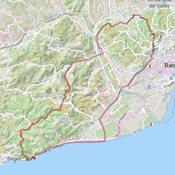 Map miniature of "Ultimate Gravel Challenge: Conquer Spectacular Heights" cycling inspiration in Cataluña, Spain. Generated by Tarmacs.app cycling route planner