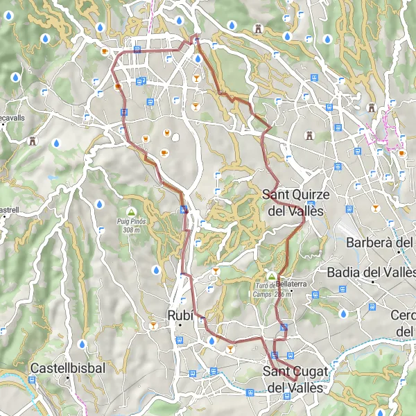 Miniatura della mappa di ispirazione al ciclismo "Passeggiata in bicicletta tra Sant Cugat del Vallès e Terrassa" nella regione di Cataluña, Spain. Generata da Tarmacs.app, pianificatore di rotte ciclistiche