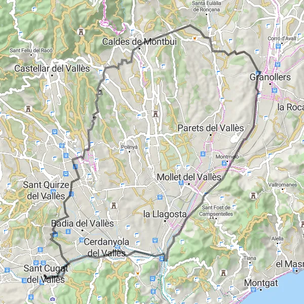 Map miniature of "Sant Cugat del Vallès Circuit" cycling inspiration in Cataluña, Spain. Generated by Tarmacs.app cycling route planner