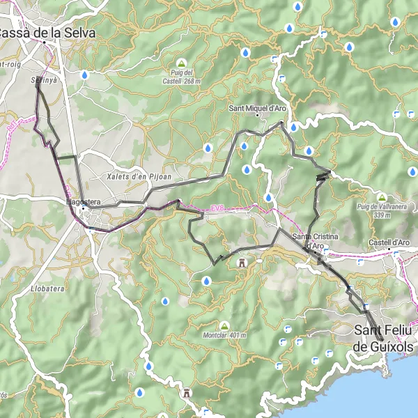 Miniature de la carte de l'inspiration cycliste "Les collines de la Costa Brava" dans la Cataluña, Spain. Générée par le planificateur d'itinéraire cycliste Tarmacs.app