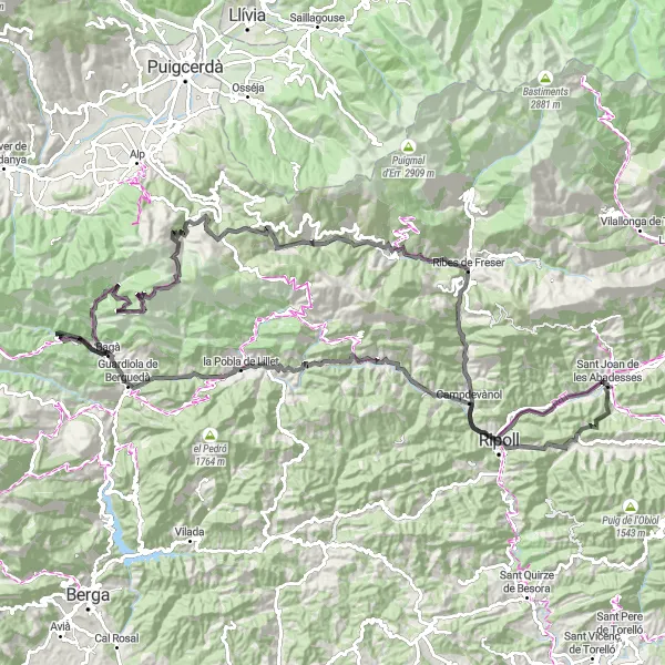 Miniatuurkaart van de fietsinspiratie "Scenic Road Cycling near Sant Joan de les Abadesses" in Cataluña, Spain. Gemaakt door de Tarmacs.app fietsrouteplanner