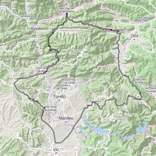 Map miniature of "The Ultimate Road Challenge" cycling inspiration in Cataluña, Spain. Generated by Tarmacs.app cycling route planner