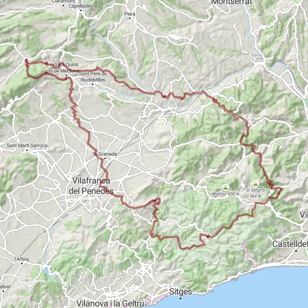 Miniatuurkaart van de fietsinspiratie "Uitdagende gravelrit met spectaculaire hoogtepunten" in Cataluña, Spain. Gemaakt door de Tarmacs.app fietsrouteplanner