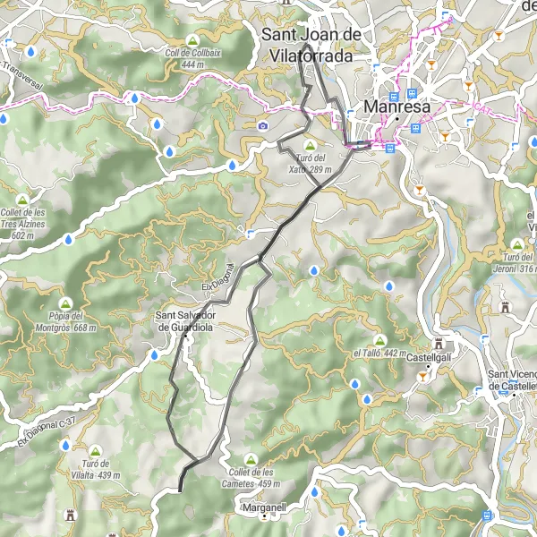 Miniaturní mapa "Okruh kolem Sant Joan de Vilatorrada" inspirace pro cyklisty v oblasti Cataluña, Spain. Vytvořeno pomocí plánovače tras Tarmacs.app