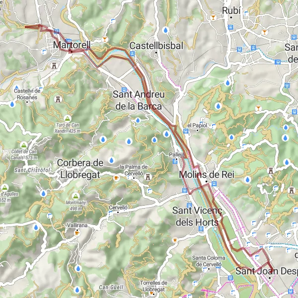 Miniatura mapy "Przygoda gravelowa przez okolice Sant Joan Despí" - trasy rowerowej w Cataluña, Spain. Wygenerowane przez planer tras rowerowych Tarmacs.app