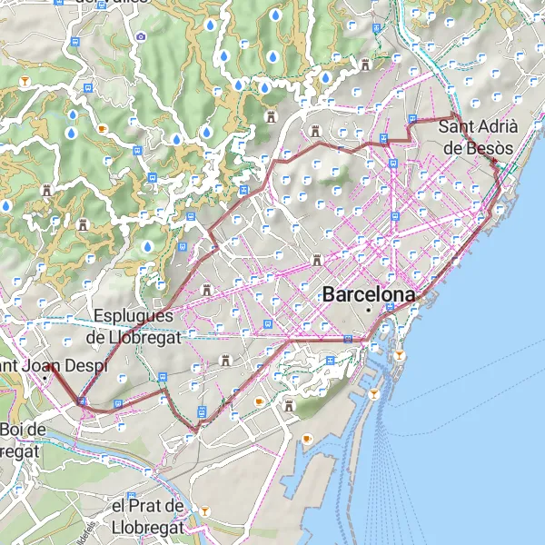 Karten-Miniaturansicht der Radinspiration "Esplugues de Llobregat und Mont Tàber Offroad-Tour" in Cataluña, Spain. Erstellt vom Tarmacs.app-Routenplaner für Radtouren