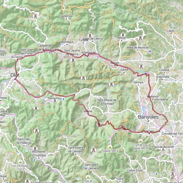 Map miniature of "Gravel route near Sant Joan les Fonts" cycling inspiration in Cataluña, Spain. Generated by Tarmacs.app cycling route planner