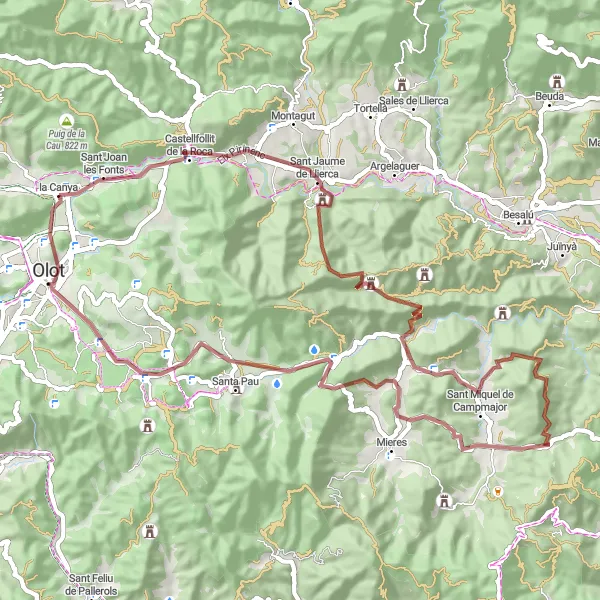 Map miniature of "Sant Joan Adventure" cycling inspiration in Cataluña, Spain. Generated by Tarmacs.app cycling route planner