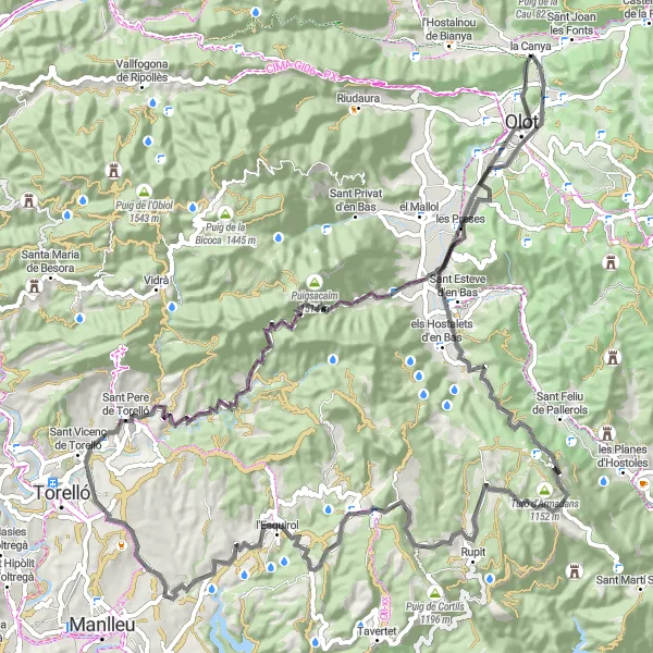 Miniatuurkaart van de fietsinspiratie "Rondrit door Sant Joan les Fonts en omgeving (Catalonië, Spanje) per racefiets" in Cataluña, Spain. Gemaakt door de Tarmacs.app fietsrouteplanner