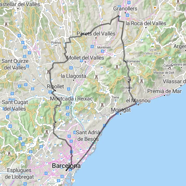Map miniature of "The Road to Adventure" cycling inspiration in Cataluña, Spain. Generated by Tarmacs.app cycling route planner