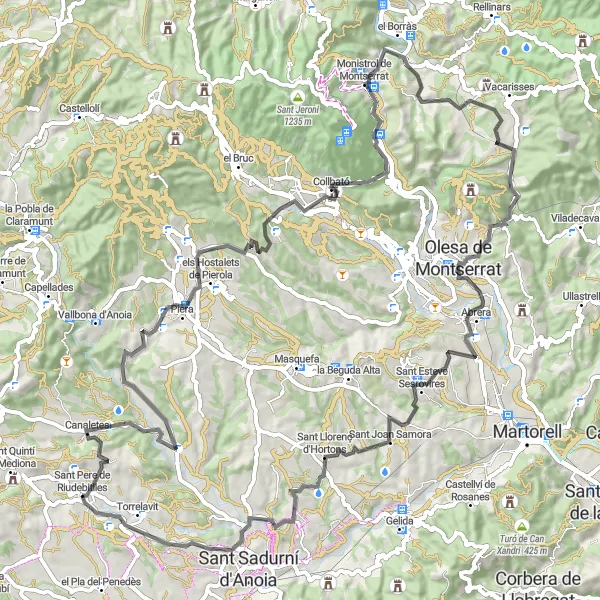 Map miniature of "Montserrat and Surroundings Road Cycling Route" cycling inspiration in Cataluña, Spain. Generated by Tarmacs.app cycling route planner