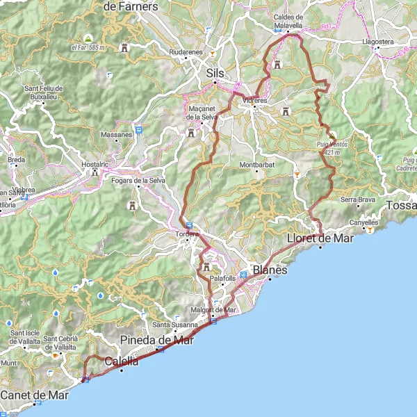 Karten-Miniaturansicht der Radinspiration "Die versteckten Schätze von Sant Pol de Mar" in Cataluña, Spain. Erstellt vom Tarmacs.app-Routenplaner für Radtouren