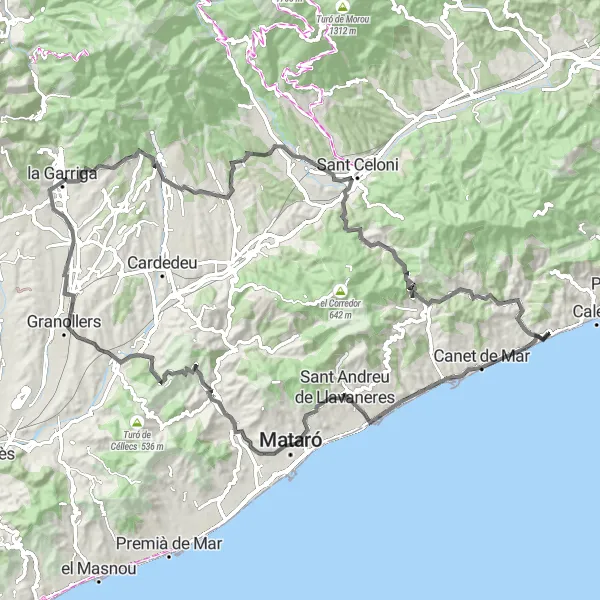 Miniature de la carte de l'inspiration cycliste "La Route des Villages et Châteaux Catalans" dans la Cataluña, Spain. Générée par le planificateur d'itinéraire cycliste Tarmacs.app