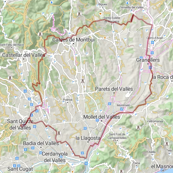 Miniaturní mapa "Gravel Tour with Historic Highlights" inspirace pro cyklisty v oblasti Cataluña, Spain. Vytvořeno pomocí plánovače tras Tarmacs.app