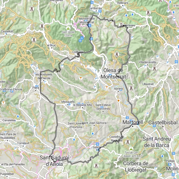 Miniatura della mappa di ispirazione al ciclismo "Ciclismo panoramico tra natura e cultura" nella regione di Cataluña, Spain. Generata da Tarmacs.app, pianificatore di rotte ciclistiche