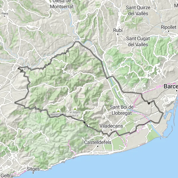 Miniatuurkaart van de fietsinspiratie "Historische fietstocht door Catalonië" in Cataluña, Spain. Gemaakt door de Tarmacs.app fietsrouteplanner