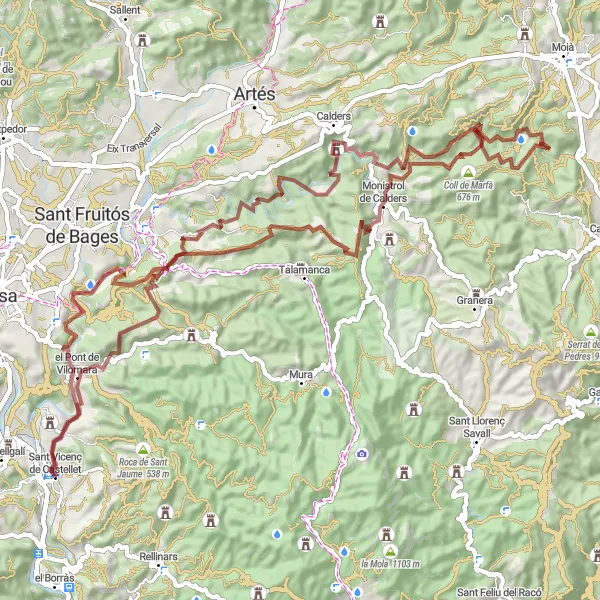 Miniatura della mappa di ispirazione al ciclismo "Gravel Route to Malniu" nella regione di Cataluña, Spain. Generata da Tarmacs.app, pianificatore di rotte ciclistiche