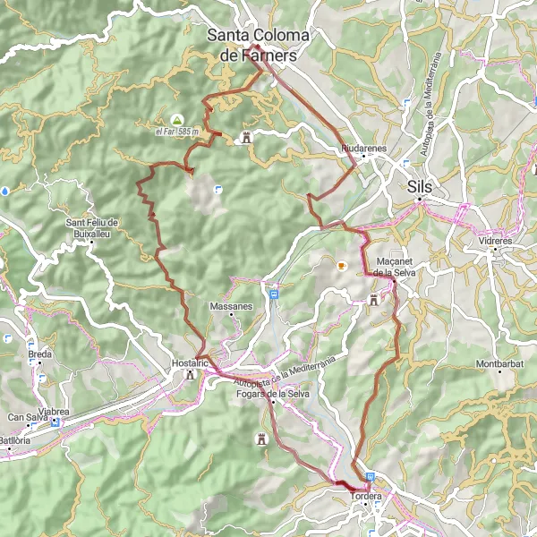 Miniatuurkaart van de fietsinspiratie "Uitdagende gravelroute door Catalonië" in Cataluña, Spain. Gemaakt door de Tarmacs.app fietsrouteplanner