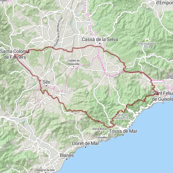Miniatuurkaart van de fietsinspiratie "Avontuurlijke graveltocht door Catalonië" in Cataluña, Spain. Gemaakt door de Tarmacs.app fietsrouteplanner