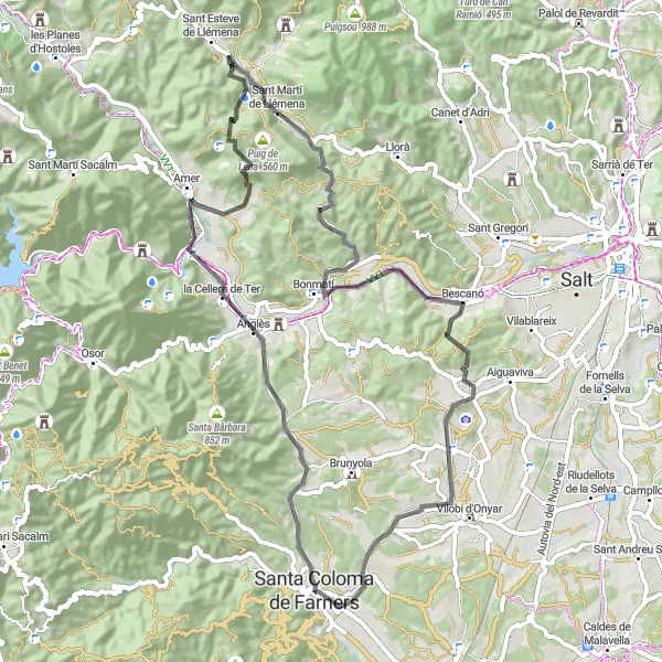 Miniatura della mappa di ispirazione al ciclismo "Scenic Road Cycling Adventure" nella regione di Cataluña, Spain. Generata da Tarmacs.app, pianificatore di rotte ciclistiche